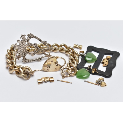 81 - A SELECTION OF JEWELLERY ETC, to include a Scottish silver Luckenbooth brooch, a silver gilt curb li... 