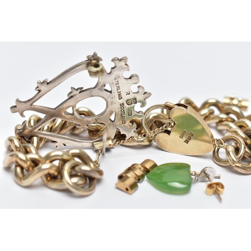 81 - A SELECTION OF JEWELLERY ETC, to include a Scottish silver Luckenbooth brooch, a silver gilt curb li... 