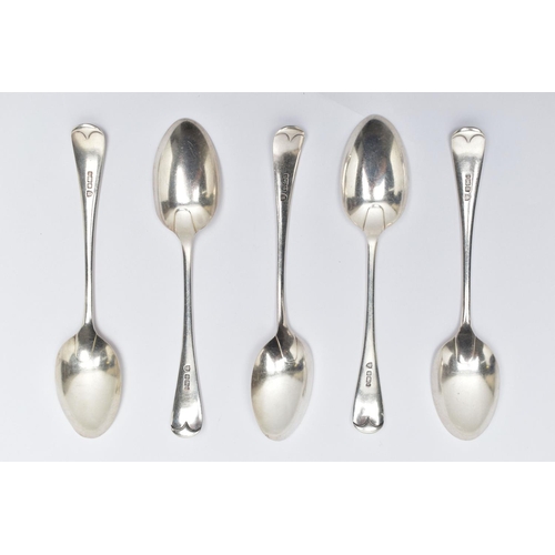 88 - FIVE EDWARDIAN SILVER TABLESPOONS, a set of five old English pattern tablespoons, hallmarked 'Maxfie... 