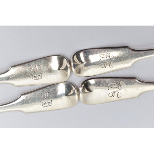 89 - FOUR LATE VICTORIAN SILVER FORKS, Hanoverian fiddle pattern with engraved initials to the terminal, ... 