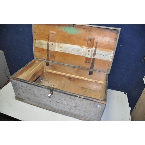 1269 - A BESPOKE WOODEN TOOLCHEST with metal handle, lock and key