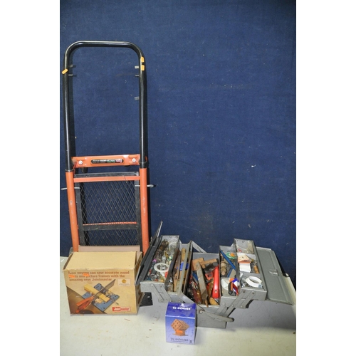 1270 - A POWERDEVIL TROLLEY TRUCK along with metal toolbox containing various tools, hammers, files, drill ... 