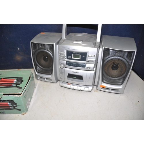 1274 - A HITACHI CX310 mini hi-fi (UNTESTED) along with a box of Yale and other locks and door handles and ... 