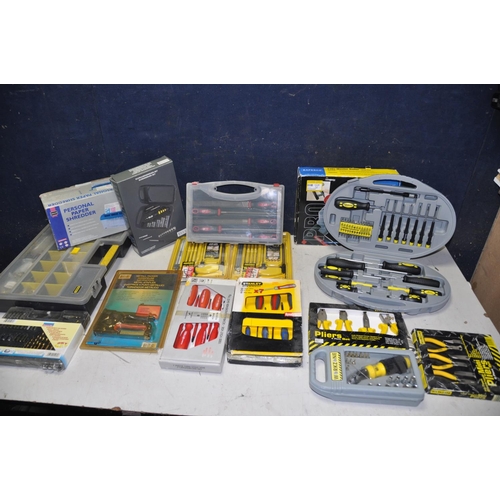 A SELECTION OF HANDTOOLS to include two Workzone pliers sets, Workzone angled driver/socket set, two
