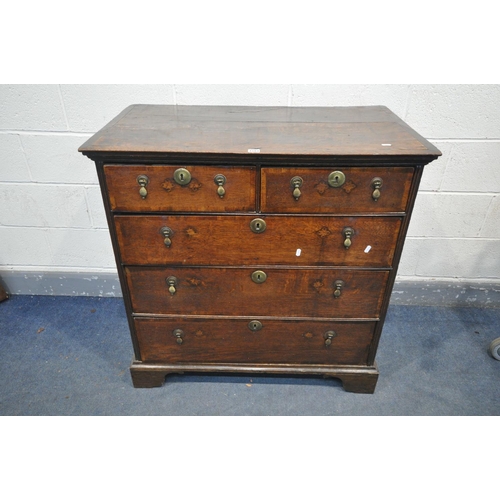 1584 - A GEORGIAN OAK CHEST OF TWO SHORT OVER THREE LONG DRAWERS, on bracket feet width 98cm x depth 56cm x... 