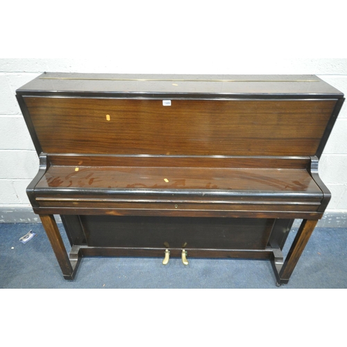 1589 - A PRIESTLEY MAHOGANY CASED UPRIGHT PIANO, width 136cm x depth 49cm x height 110cm (condition - all k... 