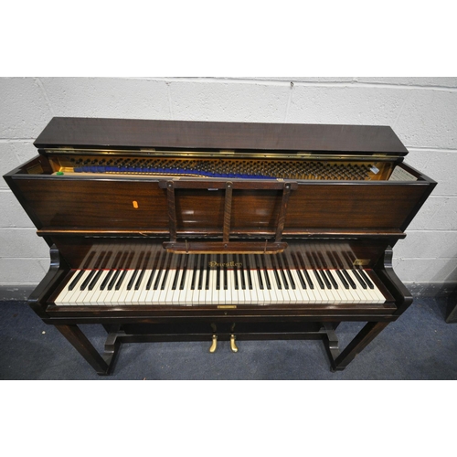 1589 - A PRIESTLEY MAHOGANY CASED UPRIGHT PIANO, width 136cm x depth 49cm x height 110cm (condition - all k... 