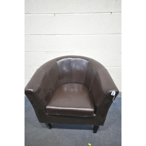 1596 - A DUNELM BROWN FAUX LEATHER TUB CHAIRS