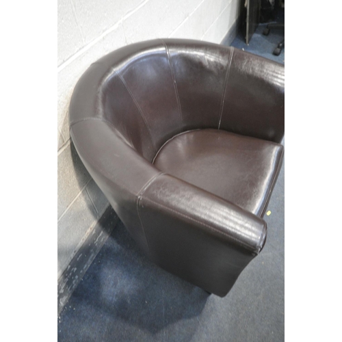 1596 - A DUNELM BROWN FAUX LEATHER TUB CHAIRS