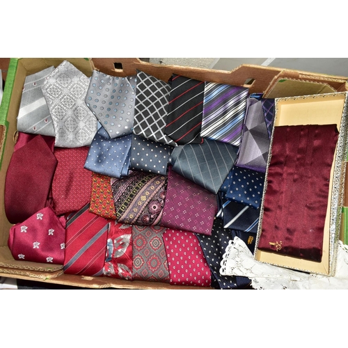 392 - SEVEN BOXES AND LOOSE LADIES' AND SOME MEN'S CLOTHING, to include coats, jackets, knitwear, blouses,... 