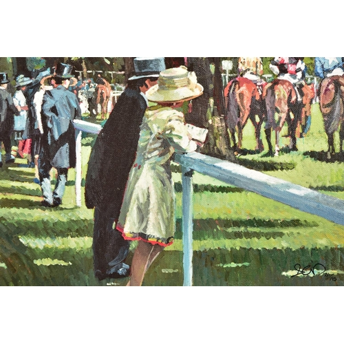 401 - SHERREE VALENTINE DAINES (BRITISH 1959) '0N PARADE', a signed limited edition print of racegoers and... 