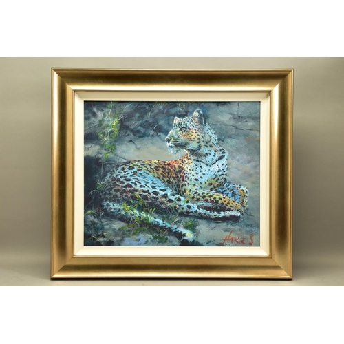 404 - ROLF HARRIS (AUSTRALIA 1930) 'LEOPARD RECLINING AT DUSK' limited edition print on canvas 129/195, si... 