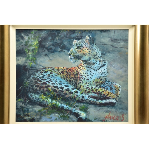 404 - ROLF HARRIS (AUSTRALIA 1930) 'LEOPARD RECLINING AT DUSK' limited edition print on canvas 129/195, si... 