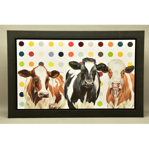 409 - HAYLEY GOODHEAD (BRITISH CONTEMPORARY) 'DAMIENS HERD', a limited edition print on canvas 10/195, cow... 