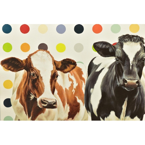 409 - HAYLEY GOODHEAD (BRITISH CONTEMPORARY) 'DAMIENS HERD', a limited edition print on canvas 10/195, cow... 