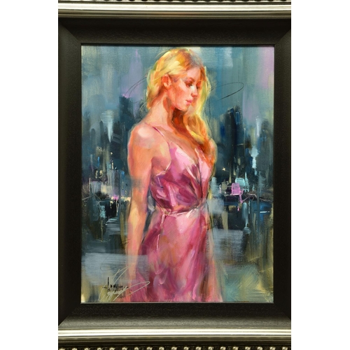 415 - ANNA RAZUMOVSKAYA (RUSSIAN CONTEMPORARY) 'FOR A WHILE I', a three quarter length portrait of a femal... 