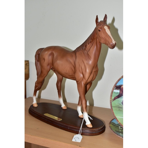 420 - HORSE RACING INTEREST: TWO ROYAL DOULTON FIGURES AND TWO COLLECTORS PLATES, comprising Royal Doulton... 