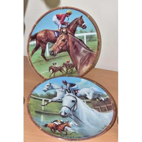 420 - HORSE RACING INTEREST: TWO ROYAL DOULTON FIGURES AND TWO COLLECTORS PLATES, comprising Royal Doulton... 