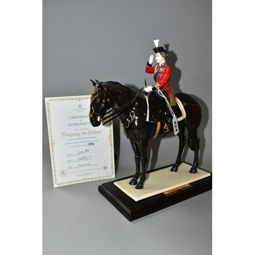 424 - A COALPORT LIMITED EDITION 'TROOPING THE COLOUR' FIGURINE, depicting Her Majesty The Queen on horseb... 