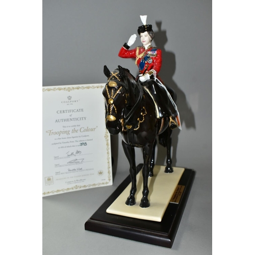 424 - A COALPORT LIMITED EDITION 'TROOPING THE COLOUR' FIGURINE, depicting Her Majesty The Queen on horseb... 