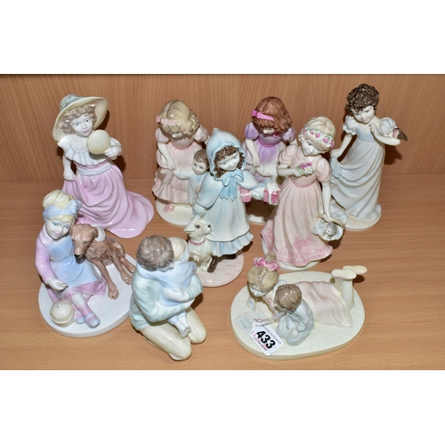 433 - NINE COALPORT FIGURINES OF CHILDREN, comprising six limited edition Barnardo's figurines: 'A Letter ... 