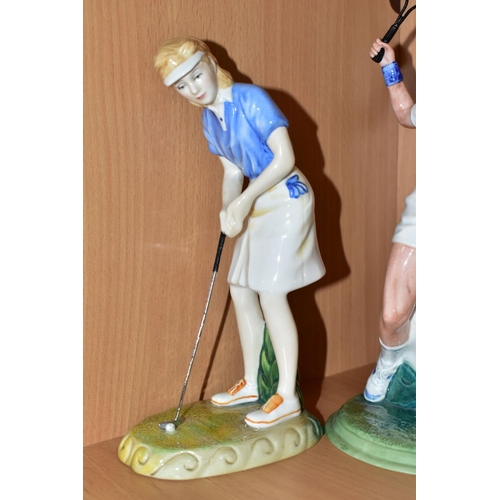 434 - THREE SPORTS THEMED ROYAL DOULTON FIGURINES, comprising Teeing Off HN3276 issued 1990 - 1997, Winnin... 