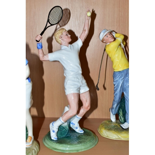 434 - THREE SPORTS THEMED ROYAL DOULTON FIGURINES, comprising Teeing Off HN3276 issued 1990 - 1997, Winnin... 