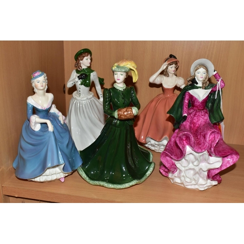 442 - FIVE COALPORT LADIES OF FASHION FIGURINES, comprising Winter's Morn, Regina (hairline crack/crazing ... 