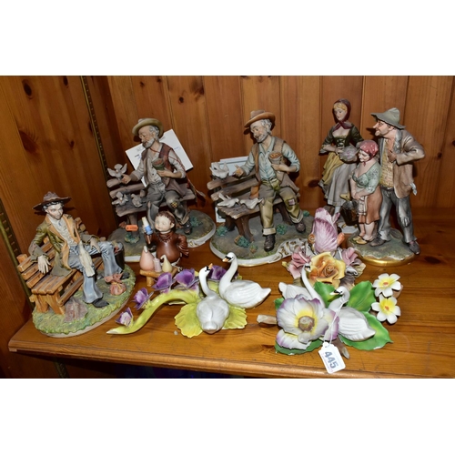 445 - A GROUP OF CAPODIMONTE FIGURINES, ETC, to include two Carter's Capodimonte Ltd Generous Tramp limite... 