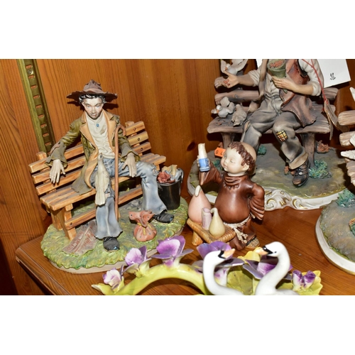 445 - A GROUP OF CAPODIMONTE FIGURINES, ETC, to include two Carter's Capodimonte Ltd Generous Tramp limite... 