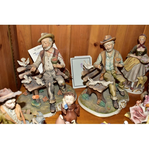 445 - A GROUP OF CAPODIMONTE FIGURINES, ETC, to include two Carter's Capodimonte Ltd Generous Tramp limite... 