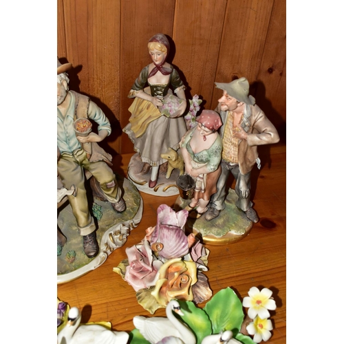 445 - A GROUP OF CAPODIMONTE FIGURINES, ETC, to include two Carter's Capodimonte Ltd Generous Tramp limite... 