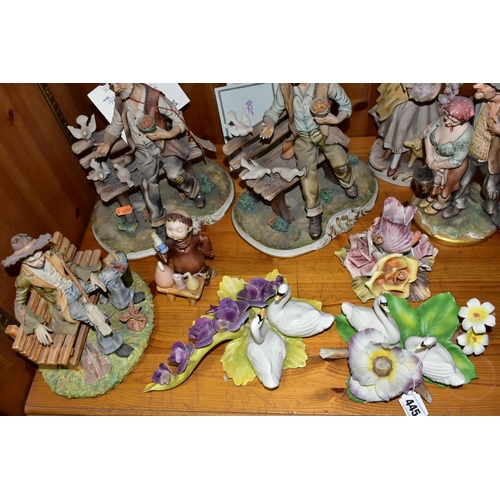 445 - A GROUP OF CAPODIMONTE FIGURINES, ETC, to include two Carter's Capodimonte Ltd Generous Tramp limite... 