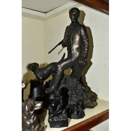 448 - A GROUP OF BRONZED RESIN FIGURES AND E.J. MINING COAL ITEMS, comprising six bronzed resin figures of... 