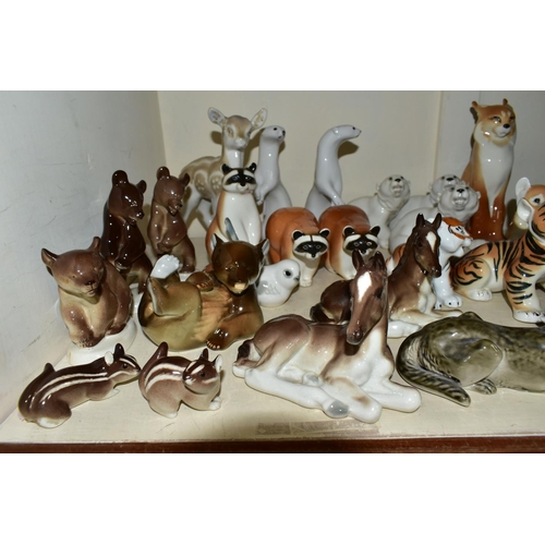 449 - A QUANTITY OF LOMONOSOV ANIMAL FIGURES, thirty two figures to include lions, pandas, racoons, tigers... 