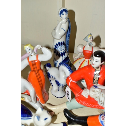 452 - A GROUP OF ZHK POLONNE, GZHEL PORCELAIN AND OTHER FIGURES, to include two ZHK Polonne figure groups ... 