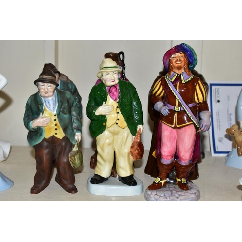 457 - TWELVE EARLY COALPORT FIGURINES, comprising Jester, The Poacher, Tom Sawyer, Costermonger, Laughing ... 