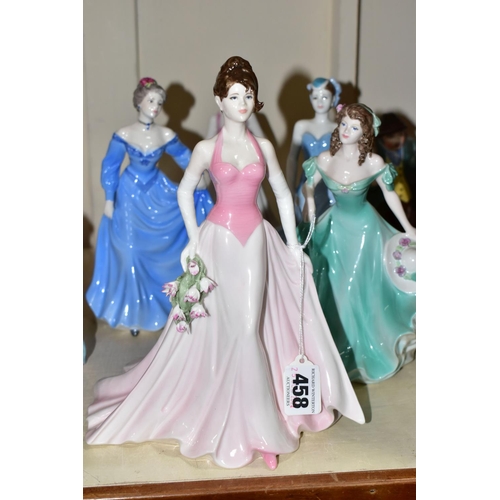 458 - FIVE COALPORT FIGURINES, to include Pamela (style two), Monaco in pink colourway, etc (5) (Condition... 