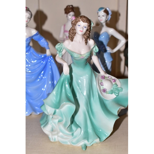 458 - FIVE COALPORT FIGURINES, to include Pamela (style two), Monaco in pink colourway, etc (5) (Condition... 