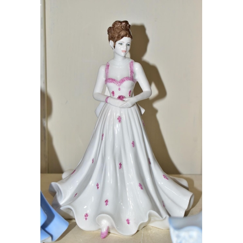 458 - FIVE COALPORT FIGURINES, to include Pamela (style two), Monaco in pink colourway, etc (5) (Condition... 