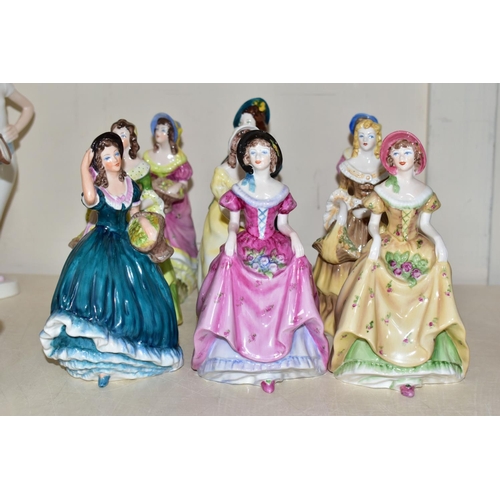 459 - FIFTEEN SMALL COALPORT FIGURINES, comprising two Barbara figurines, one in a pale blue dress (light ... 