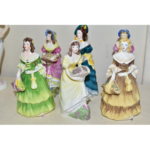 459 - FIFTEEN SMALL COALPORT FIGURINES, comprising two Barbara figurines, one in a pale blue dress (light ... 