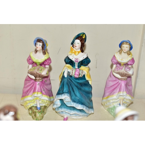 459 - FIFTEEN SMALL COALPORT FIGURINES, comprising two Barbara figurines, one in a pale blue dress (light ... 