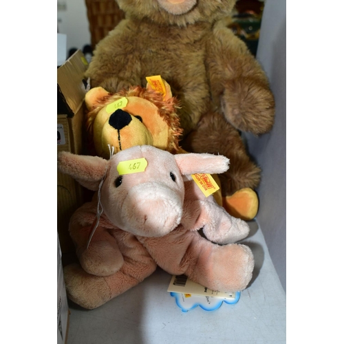 467 - THREE MODERN STEIFF SOFT TOYS, comprising a lion with all labels still attached 2004 'Cosy Friends' ... 