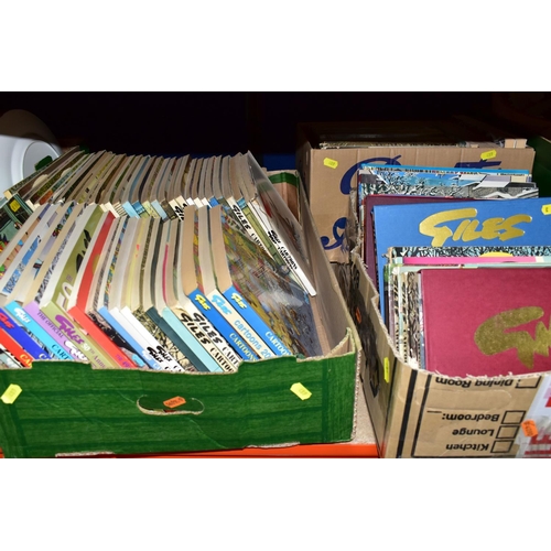 489 - THREE BOXES OF BOOKS, to include approximately eighty Giles cartoon books and collectors editions, T... 