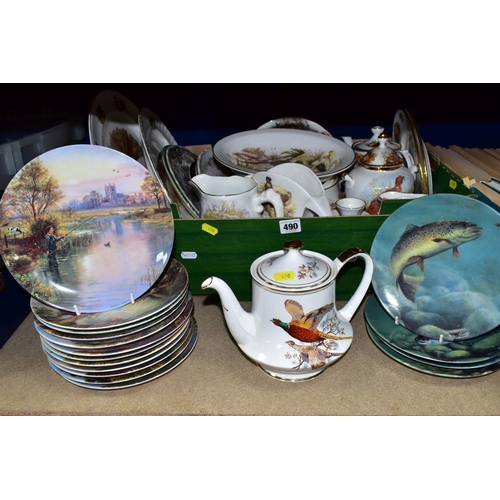 490 - A QUANTITY OF CERAMICS AND COLLECTABLE PLATES, to include four Danbury Mint 'Gamefish of Britain'  c... 