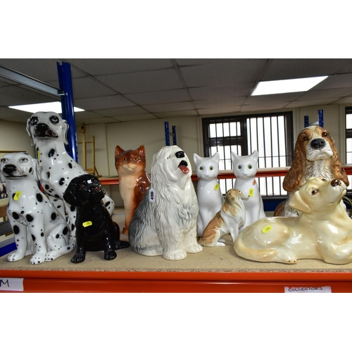 496 - A GROUP OF CERAMIC CATS AND DOGS, to include a Royal Doulton Old English Sheepdog, marked 2232 on ba... 