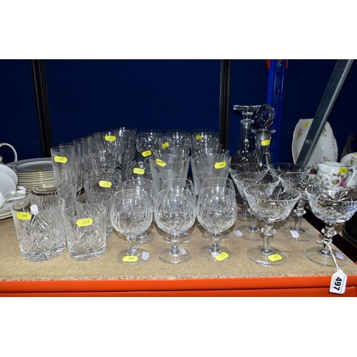 497 - A QUANTITY OF CUT GLASS AND CRYSTAL, to include a set of six 'Brierly' brandy glasses, a set of six ... 