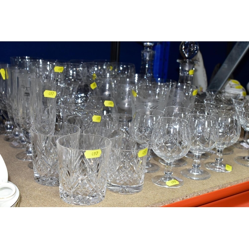 497 - A QUANTITY OF CUT GLASS AND CRYSTAL, to include a set of six 'Brierly' brandy glasses, a set of six ... 