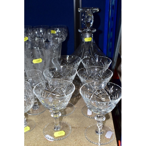 497 - A QUANTITY OF CUT GLASS AND CRYSTAL, to include a set of six 'Brierly' brandy glasses, a set of six ... 